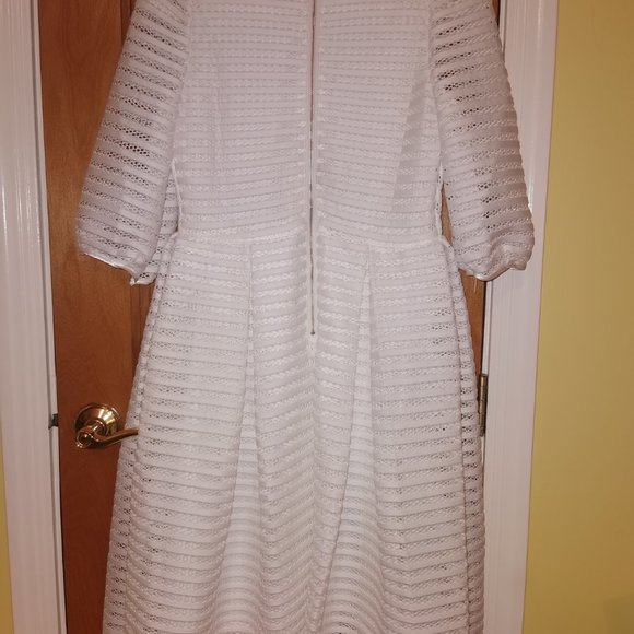 White Mesh A-Line Flared Midi Dress - Picture 9 of 9